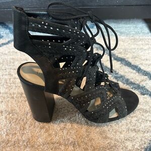 Elegant Black Lace-Up Heeled Sandals